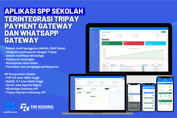APLIKASI SPP SEKOLAH TERINTEGRASI TRIPAY PAYMENT GATEWAY DAN NOTIFIKASI WHATSAPP SUPPORT PHP 8
