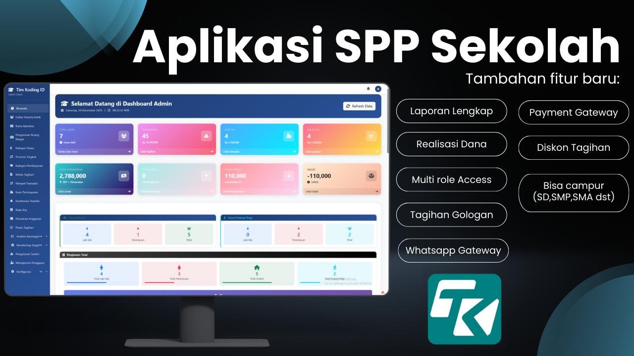 Sistem Pembayaran SPP Modern & Profesional | PAKET BASIC